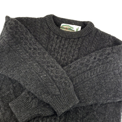 VTG Aran Crafts Ireland Wool Cable Knit Sweater XL Charcoal Gray Fisherman