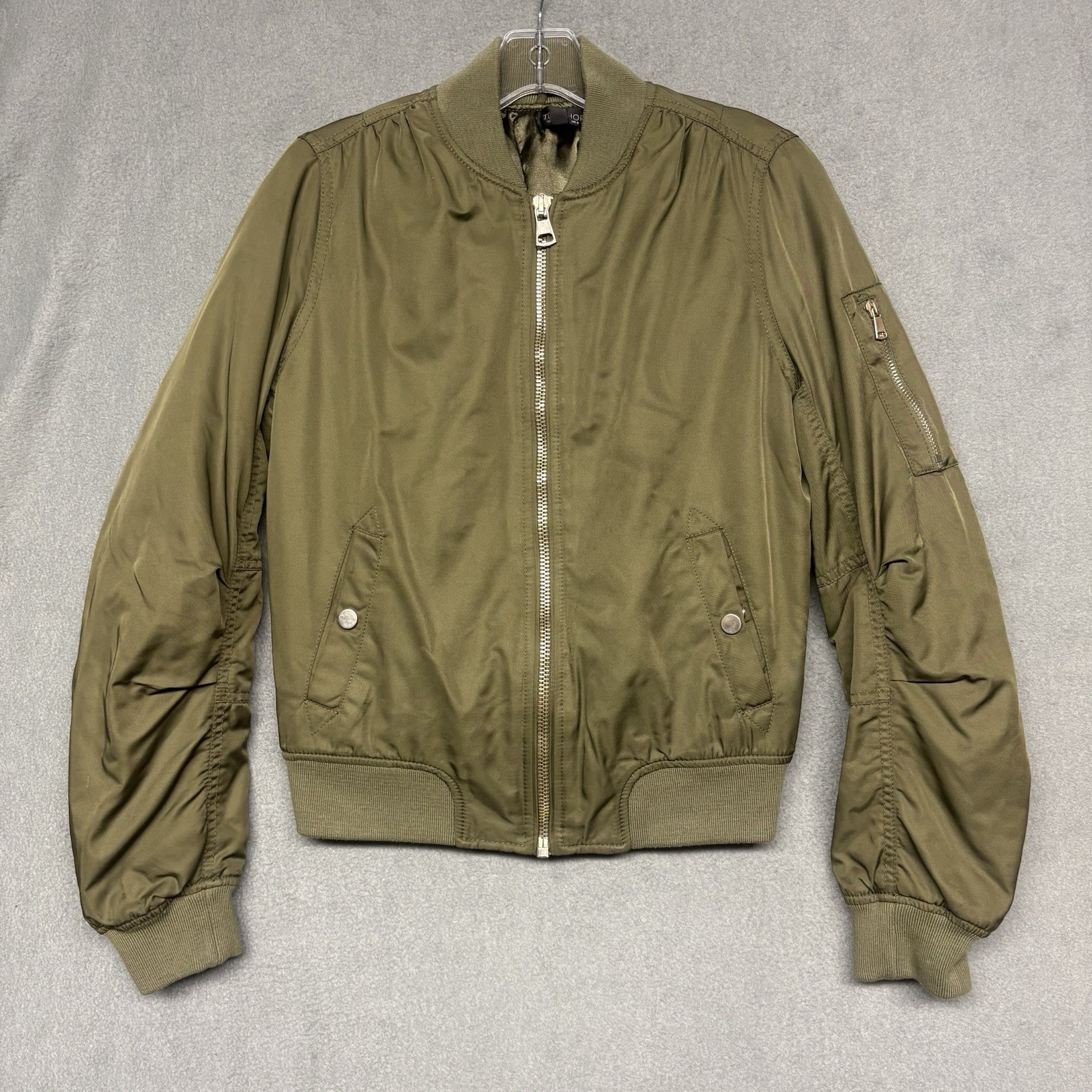 Topshop Women’s Bomber Jacket Olive Green Sz 4