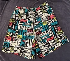 Vintage OVERBOARD Made in USA All Around Print Surf Swim Shorts Size M 32-34