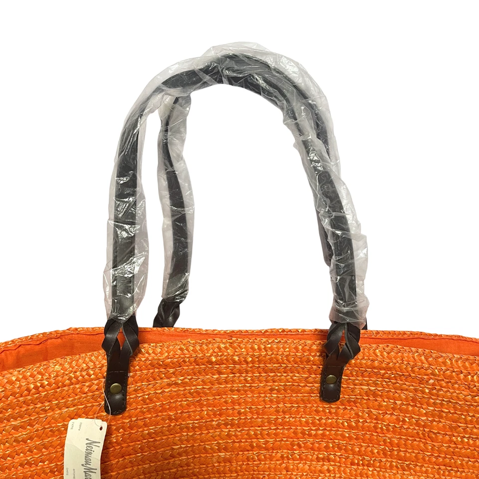 Bolso de Mano Neiman Marcus Grande Paja Naranja Boho Tropical Playa Vacaciones Hawaii Foto 2 de 4