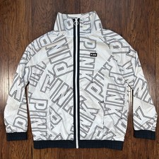 Victoria  s Secret PINK Full Zip Jacket XS/S White Black Logo Print Windbreaker
