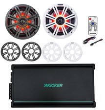  4 KICKER 45KM654L 6.5" Marine LED Speakers 6-Channel Marine Amplifier Remote