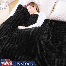 Cozy Faux Fur Bubble Blanket Reversible Throw Warm Soft Plush Home Decor Gift US