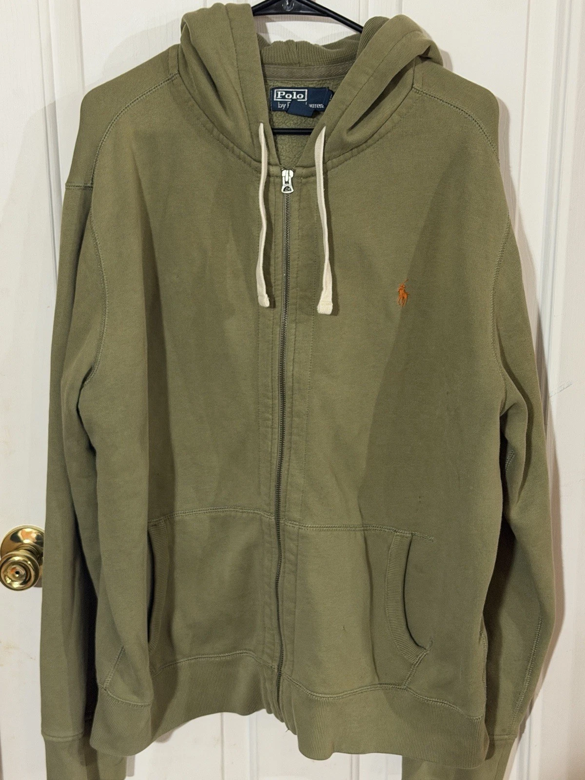 Men’s Polo Ralph Lauren Olive Green Long Sleeve Full Zip Hoodie Size 2XL
