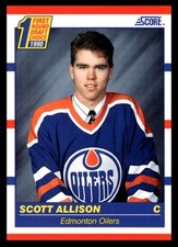 1990-91 Score Canadian Scott Allison #424 Edmonton Oilers  Rookie NHL Hockey