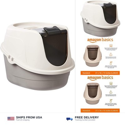 Amazon Basics No-Mess Hooded Enclosed Cat Litter Box with Odor Control and Sw...