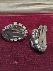 Silver Tone Oval Cluster Clip-On Earrings Clear Crystal Rhinestone Prong Set — photo 4