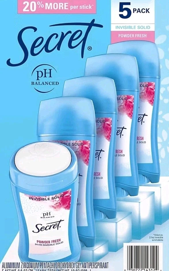 Desodorante sólido invisible Secret, polvo fresco (2,1 oz., 5 paquetes) Foto 4 de 4