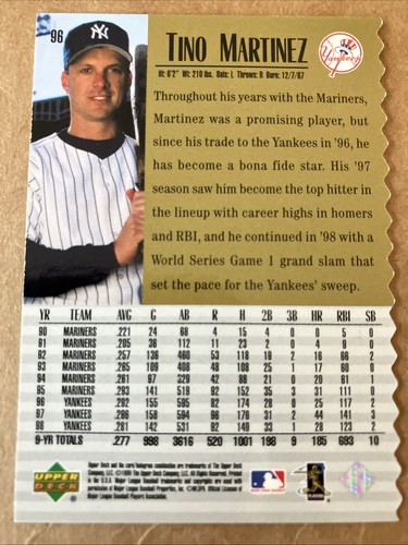 1999 Upper Deck Century Legends Tino Martinez Top 50 Die Cut 31/100 Yankees - Picture 2 of 2