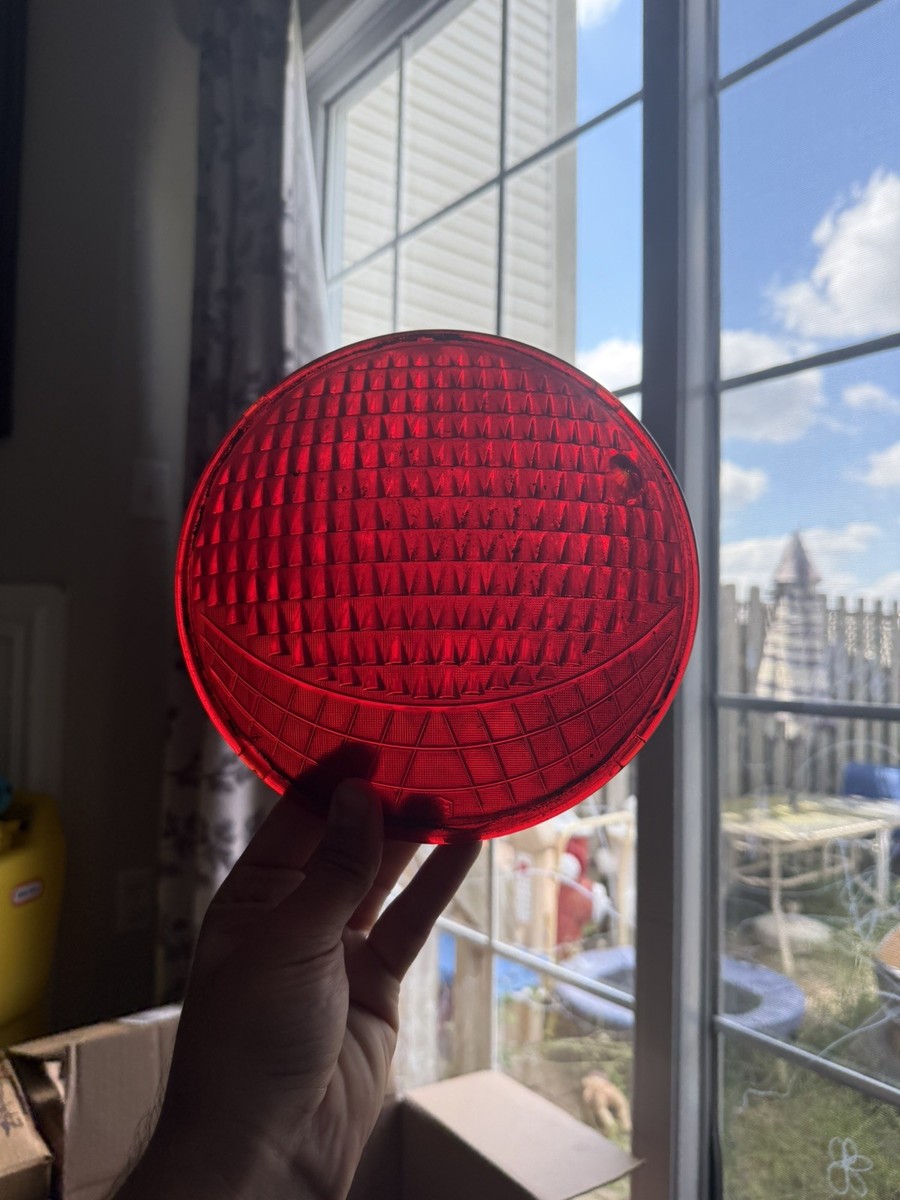 Rare Red Large Bead Crouse Hinds Traffic Light Signal Smiley Lens