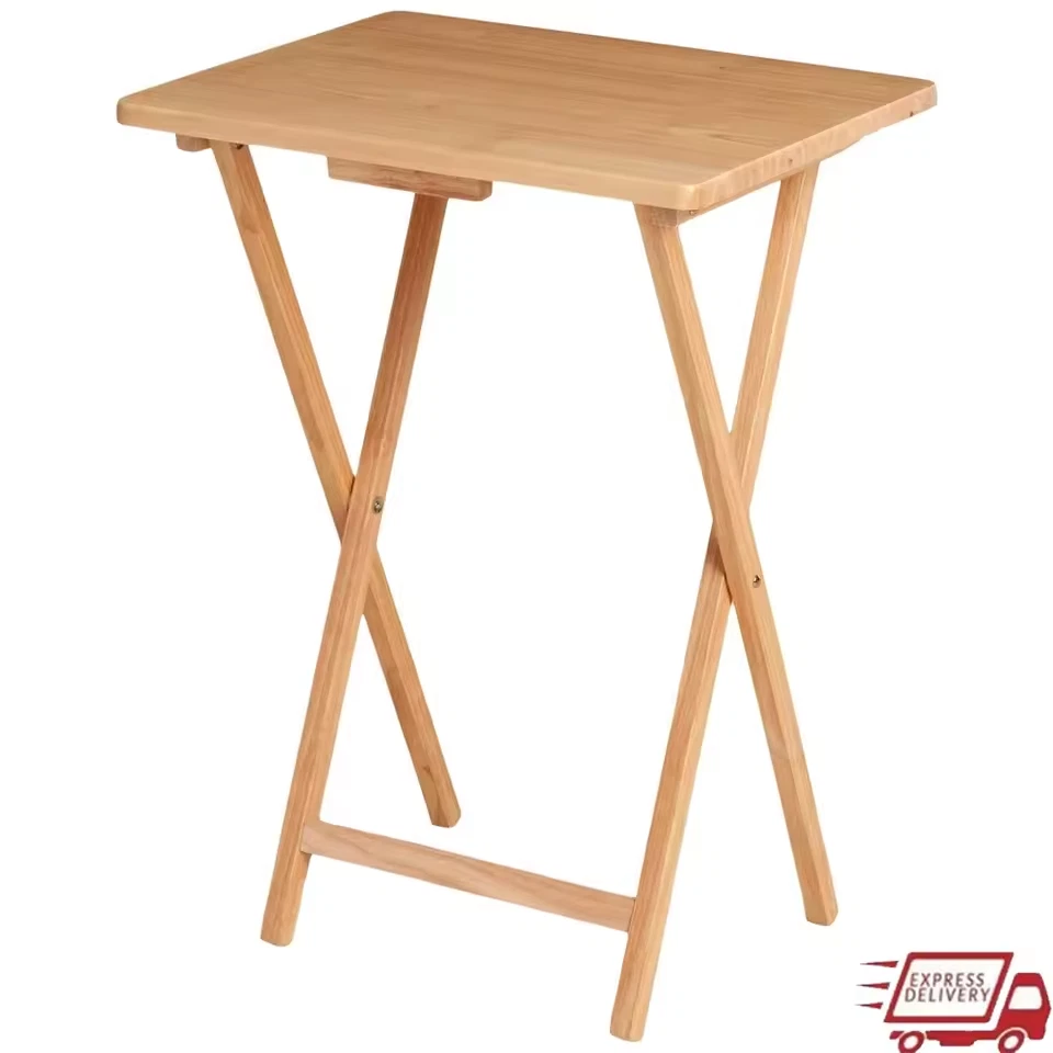 Natural Wood, Indoor Single Folding TV Tray Table - 19" (L) x 15" (W) x 26" (H) - Image 2 of 4