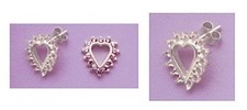 Two Heart Cluster Solid Sterling Silver Pre-Notched Earring Settings