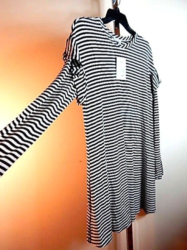 New Love, Fire Striped Ruffle Tunic Blouse Top Mods A Line Dress Swing GoGo L - Picture 8 of 12