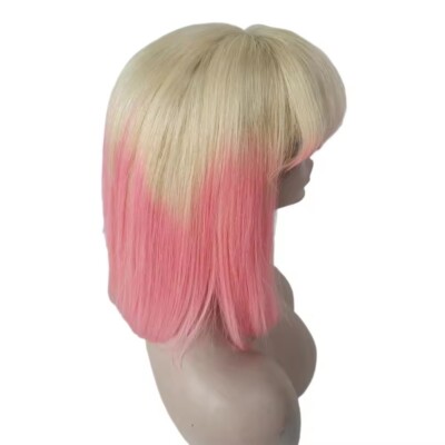 Emory Bang Fransen Glatt Lang Europäisch 100% Echthaar Rosa Ombre Perücke