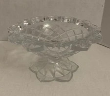VINTAGE Crystal  Glass Footed Compote Pedestal Candy Dish Bowl 4”T