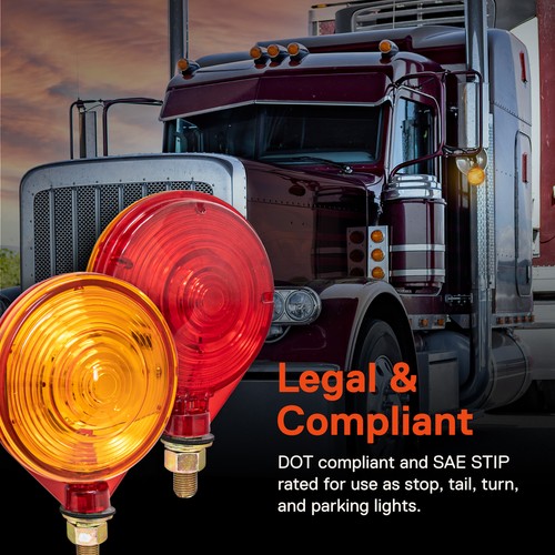 4" Round Single Stud Pedestal Mount Amber/Red LED Fender Light For Semi Trucks - Picture 2 of 8