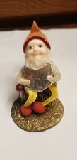 Vintage Christmas Chenille Celluloid Face Japan Pinecone Elf Gnome Figure