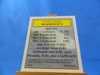 Maverick's Monopoly Surfing Surf Edition Property Card