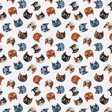 Feline Drive Fabric CAT'S MEOW Cat Head Toss White - Fat Quarter 18"x 22" FQ