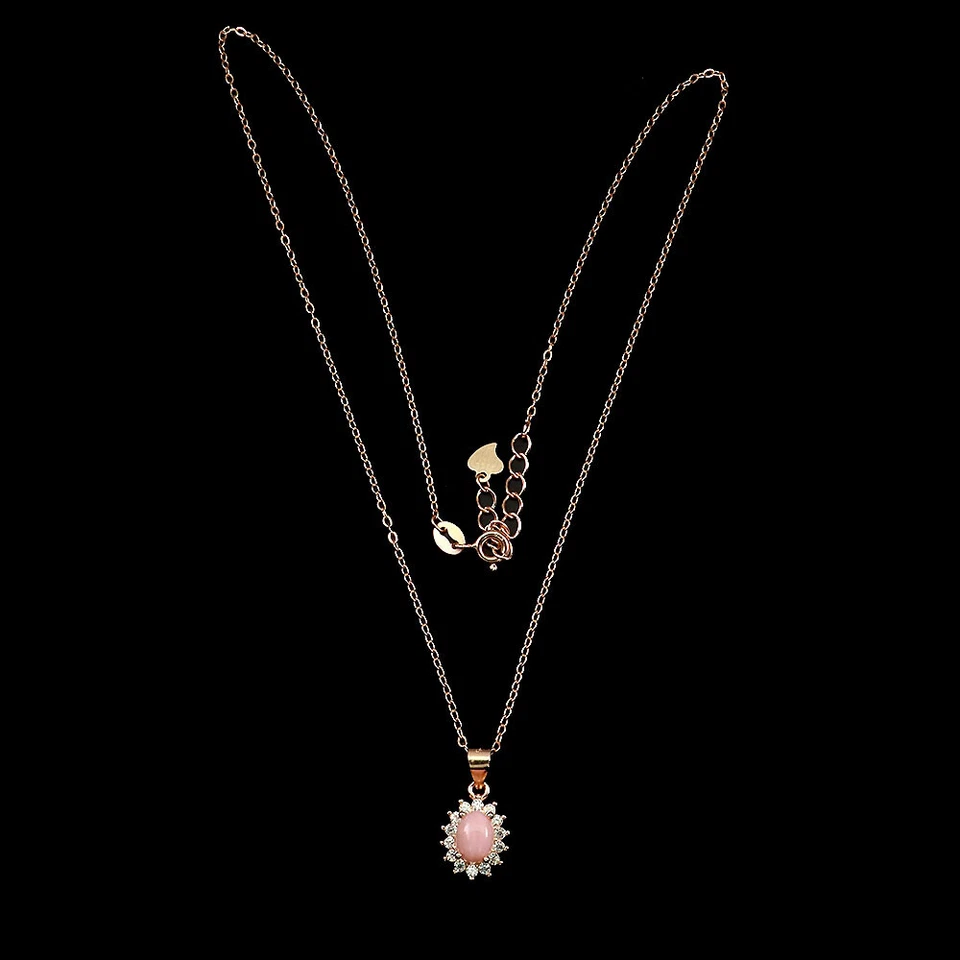 925 Sterling Silver Oval Pink Opal 7x5mm Simulated Cz  Necklace 16.5ins - Image 3 of 4