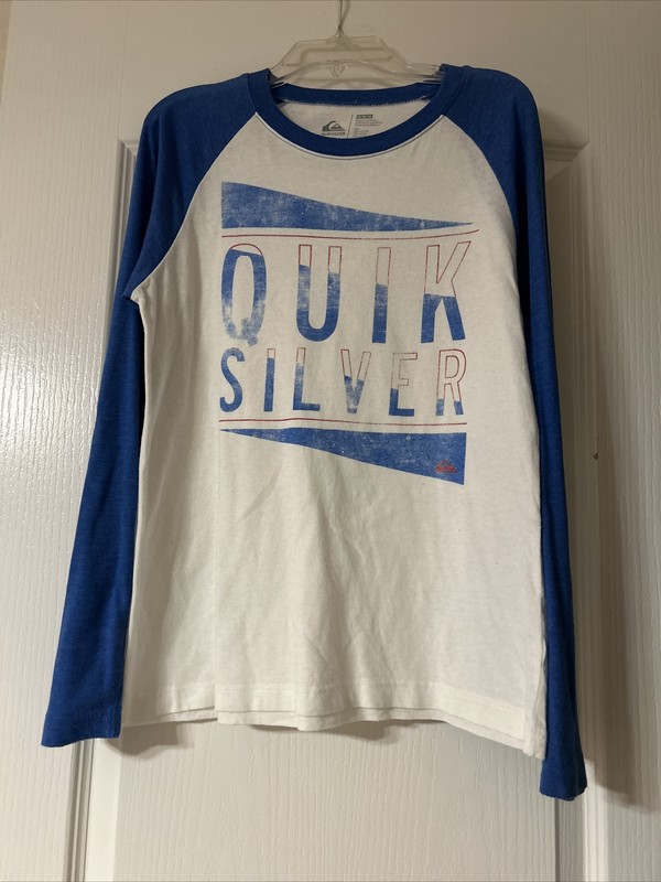 VINTAGE Quick Silver White Logo Baseball Shirt Size M Boys