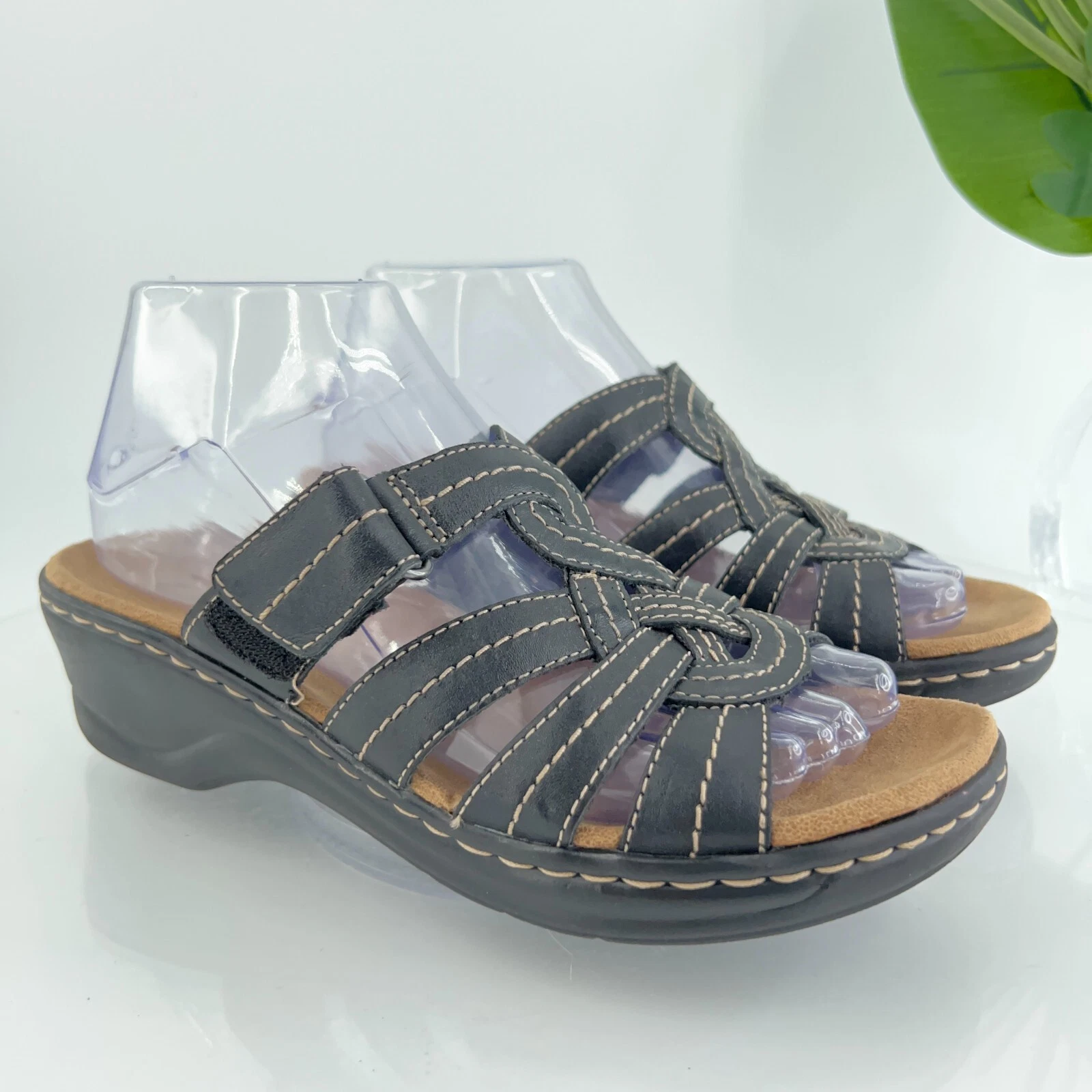 Clarks sandalo donna Lexi Dill misura 7 5 cinturino slide scarpa in pelle nera