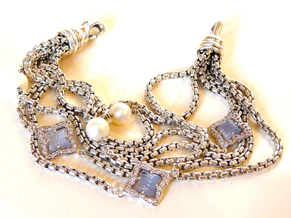 $1750 PULSERA DAVID YURMAN SS MULTI CAJA CADENA DIAMANTE CALCEDONIA PERLAS Foto 2 de 4