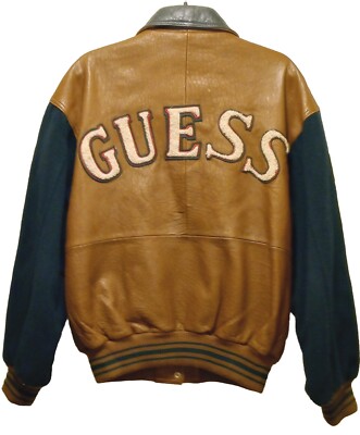 RARE Vintage GUESS Wool Leather Varsity Bomber Jacket Size Medium 