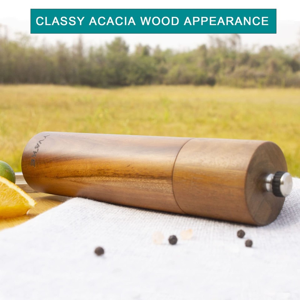 Wooden Salt and Pepper Grinder 8 Inch Manual and Mill Adjustable