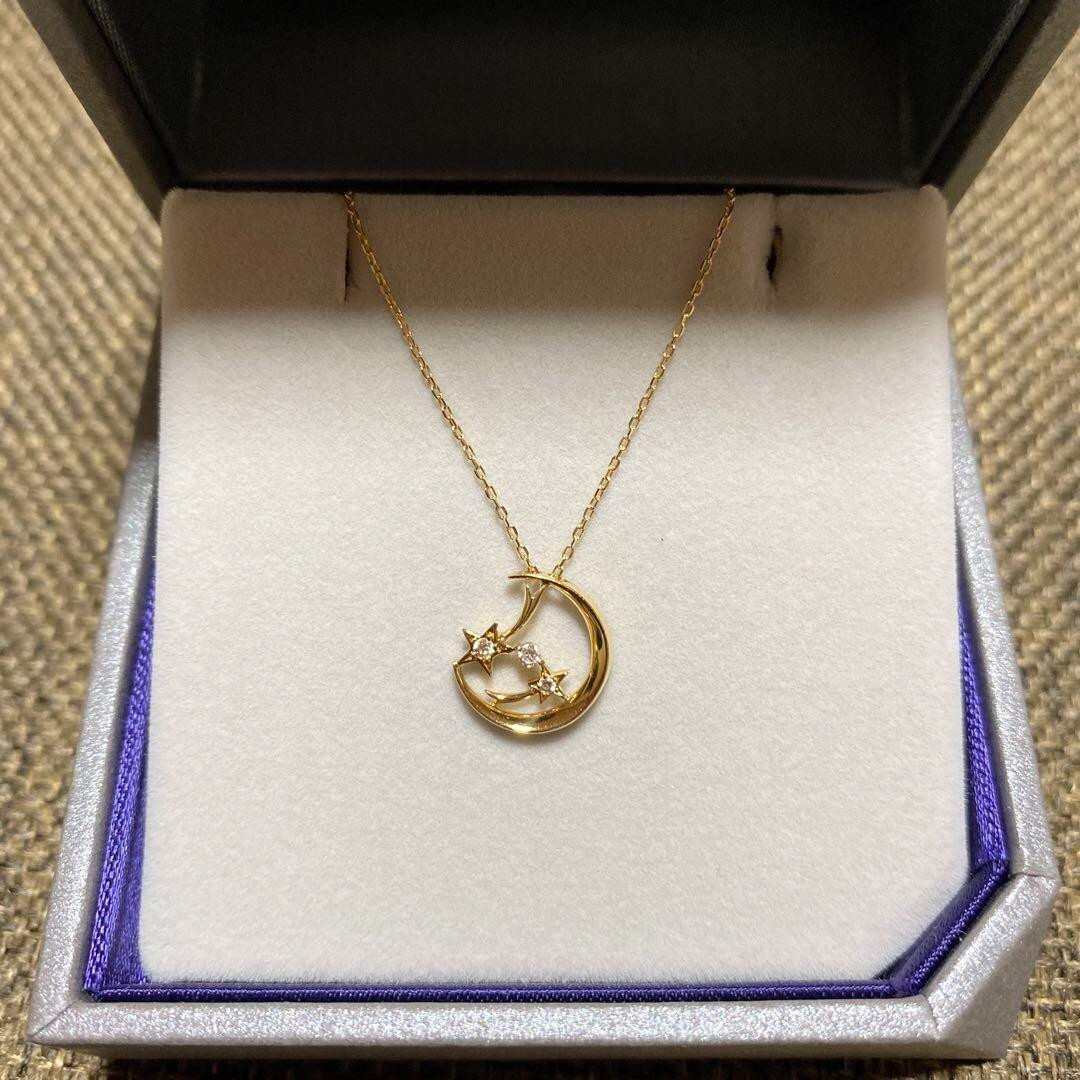 STAR JEWELRY limited k18 moon and stars diamond necklace STAR JEWELRY limited k18 moon and stars diamond necklace