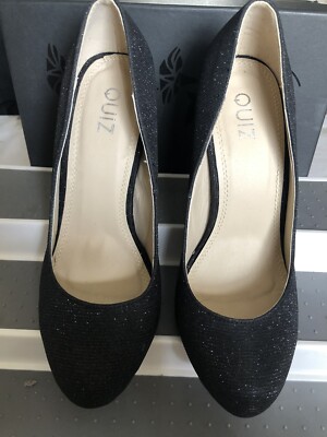 Quiz High Heels Womens Black Sparkle Shimmer Court Shoes