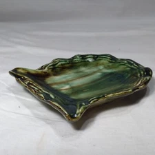 MCM Ashtray Ceramic Green Brown Glaze Handcrafted 5"