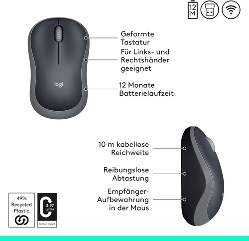 Logitech M185 Kabellose Maus Optical Nano-USB 2.4 GHz Verbindung Wireless PC - Bild 6 von 9