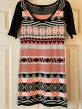 T/O Sweaters Women's Size Small Sweater Dress Tribal Print Short Sleeve 