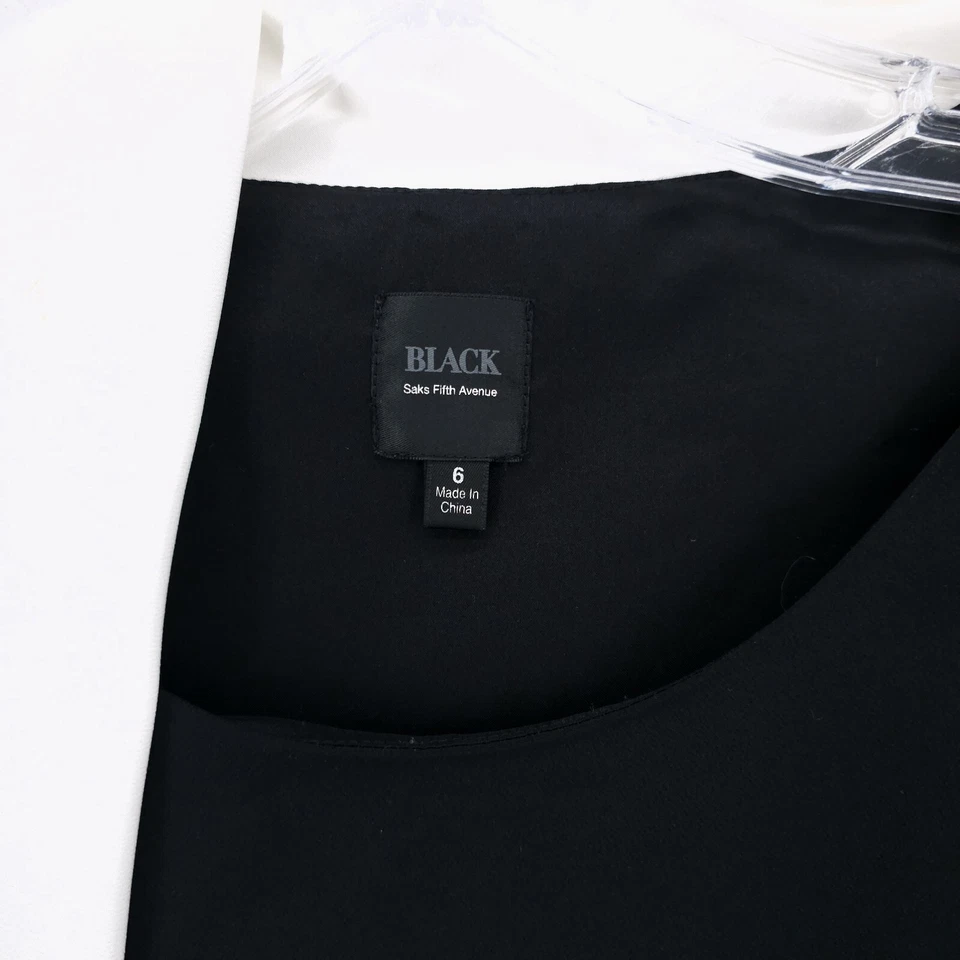 Vestido Negro Saks Fifth Avenue Negro Blanco Superpuesto Cortina Sin Mangas Talla 6 Foto 4 de 4