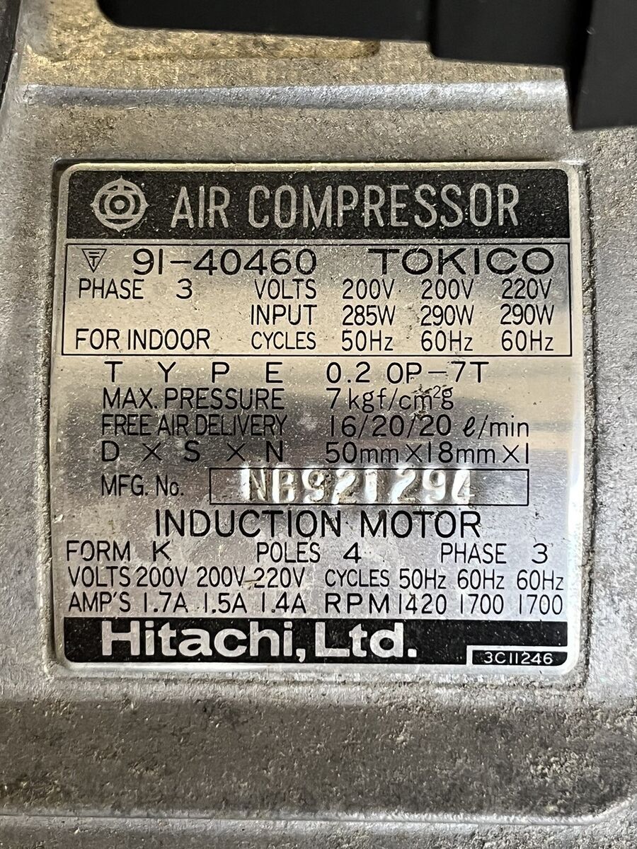 Hitachi Bebicon Oil Free Air Compressor 91-40460, nb921294 Hitachi Bebicon Oil Free Air Compressor 91-40460, nb921294