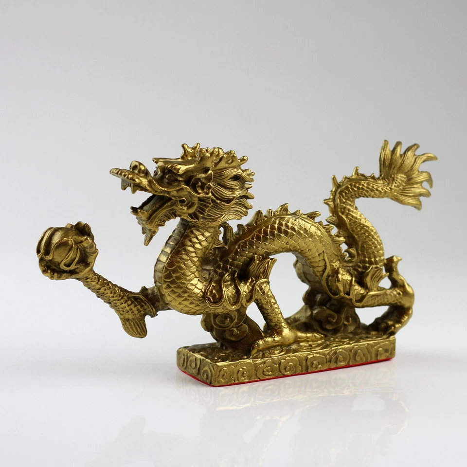 Chinesischer Drache Feng-Shui Drache Long Messing Figur groß Kaiserdrache gold - Bild 2 von 4