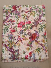 Indian Bird Floral Print Kantha Quilt,Blanket Cotton King Size Bedspread Throw