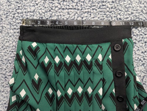 Modcloth Pull On Midi Skirt Womens XS Pleated Diamond Rockabilly Academia Green - Picture 7 of 10