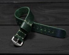 One piece distressed leather Green watch band Military style single pass 18 24mm