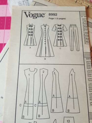 Vintage Vogue Pattern 8992 Dress Cheongsam Tunic Top Pants Size 6 8 10 UNCUT - Picture 3 of 3