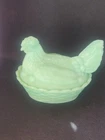 Nesting Hen, Green Jadeite Glass Depression Style, Vintage Style