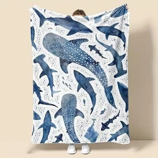 Romantic ocean style whale shark pattern warm blanket children adult nap blanket