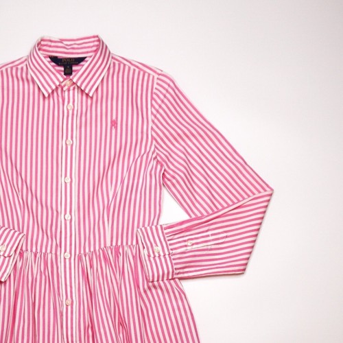 Ralph Lauren Girls Pink Striped Cotton Shirt Dress 14 Years - Picture 2 of 6