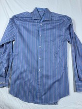 Bugatchi Uomo Men's Blue Striped Long Sleeve Dress Shirt