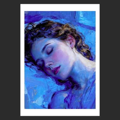 Malerei Frau schlafend altermeisterlich Atelierstil Blau Ölbild 28x42 a[inxb1r] - Bild 1 von 4