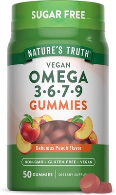 Omega 3 6 7 9 | 50 Gummies | Peach Flavor | Vegan, Non-GMO | by Nature's Truth