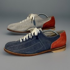 Vintage NEARLY NEW Brunswick 70s BLUE GREY Two Tone Suede Bowling Shoes Size 12