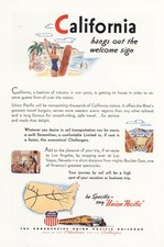 1946 Union Pacific Railroad: California Welcome Sign Vintage Print Ad