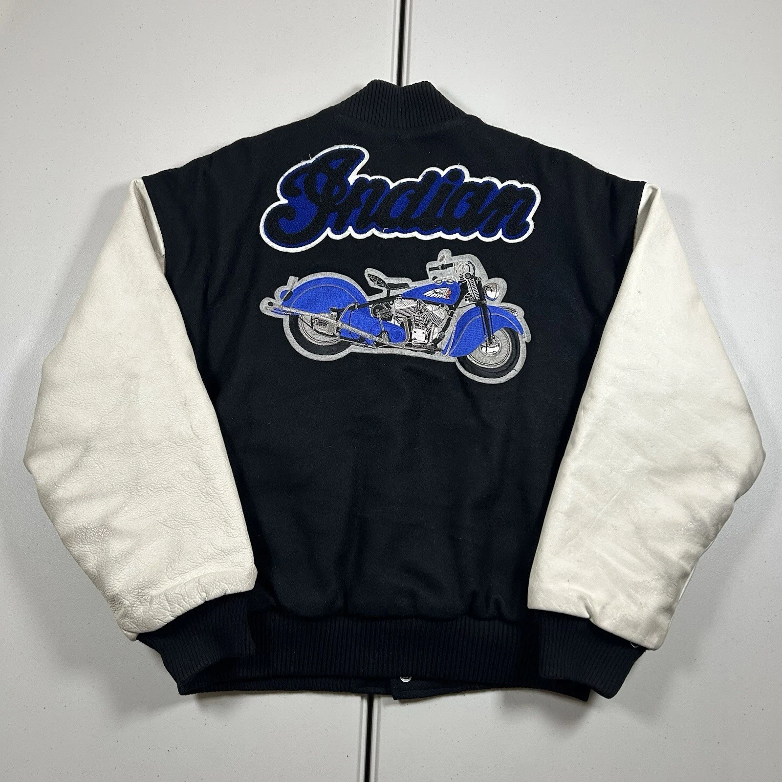Vintage 90s Indian Motorcycles Bomber Varsity Jacket Leather Wool Size Medium image 1